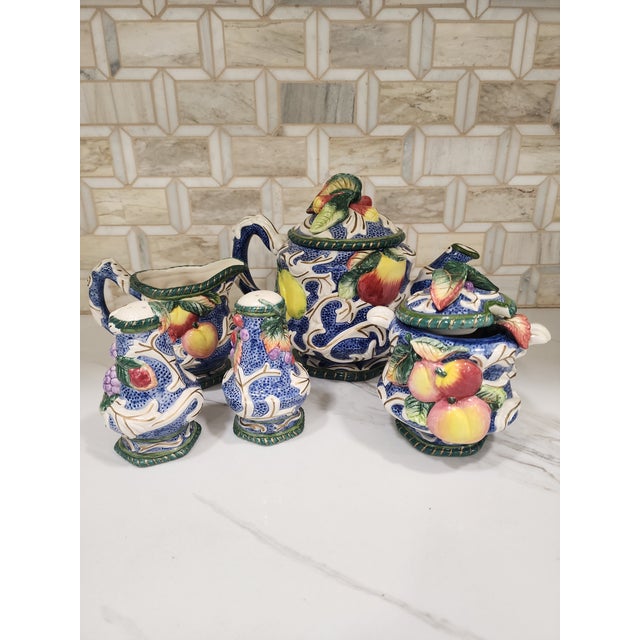 Ink Blue 1970s Fitz and Floyd Vintage Florentine Fruit Tea Set - 5pcs For Sale - Image 8 of 10