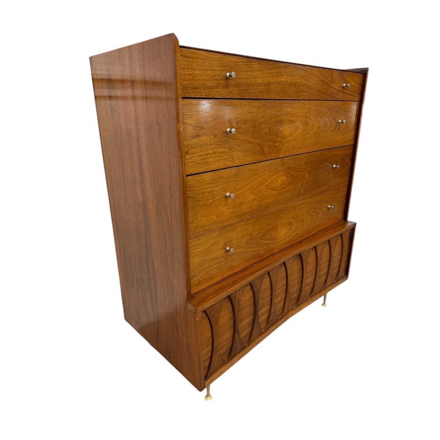Mid-Century Modern Mid-Century Modern Catseye Walnut High Chest W/Original Legs For Sale - Image 3 of 9