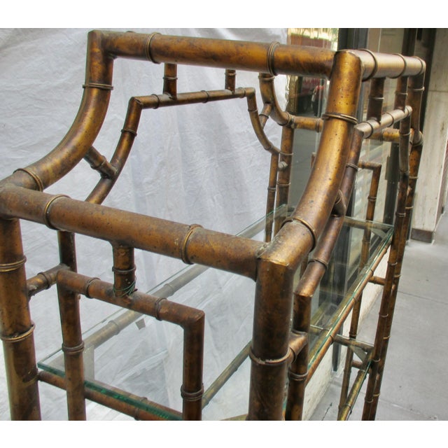Chinese Chippendale Pagoda Style Iron Faux Bamboo Etagere For Sale - Image 18 of 18