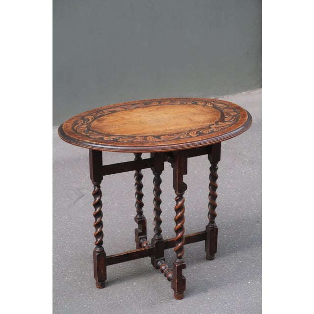 Antique Carved Tiger Oak Folding Tea Coffee Table Barley Twist End of XIXth Century For Sale - Image 10 of 13