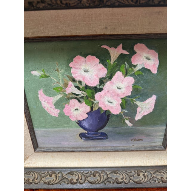 Textile V. Eaton Pink Petunias Still Life Painting, Signed For Sale - Image 7 of 12
