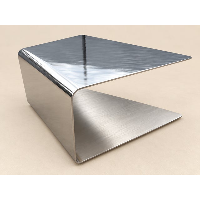 Modern Monumental Sculptural Polished Stainless Steel Cantilever Coffee Table, Usa For Sale - Image 3 of 17