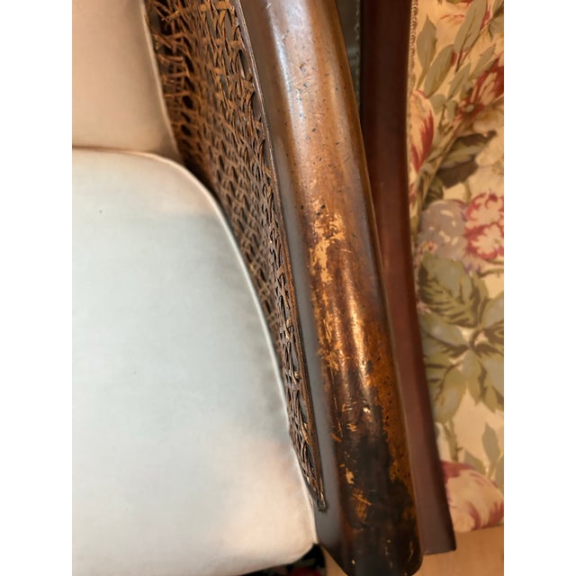 1950s Vintage Wood & Cane Upholstered Settee / Loveseat For Sale - Image 5 of 14