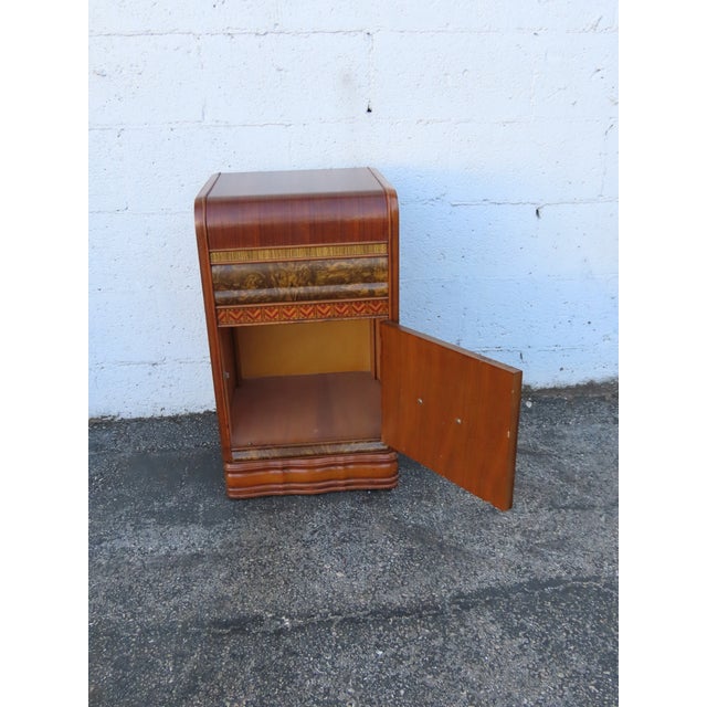 Brown Art Deco Waterfall Inlay Nightstand Side End Table 6301 For Sale - Image 8 of 9
