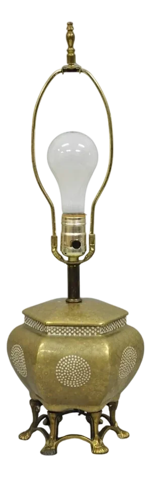 Vintage Oriental Small Porcelain Gold Oil Drop Painted Boudoir Table Lamp