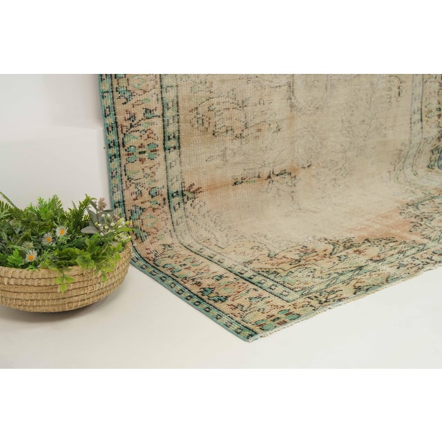 1970s 1970s Vintage Turkish Handmade Wool Cotton Beige Area Rug For Sale - Image 5 of 13