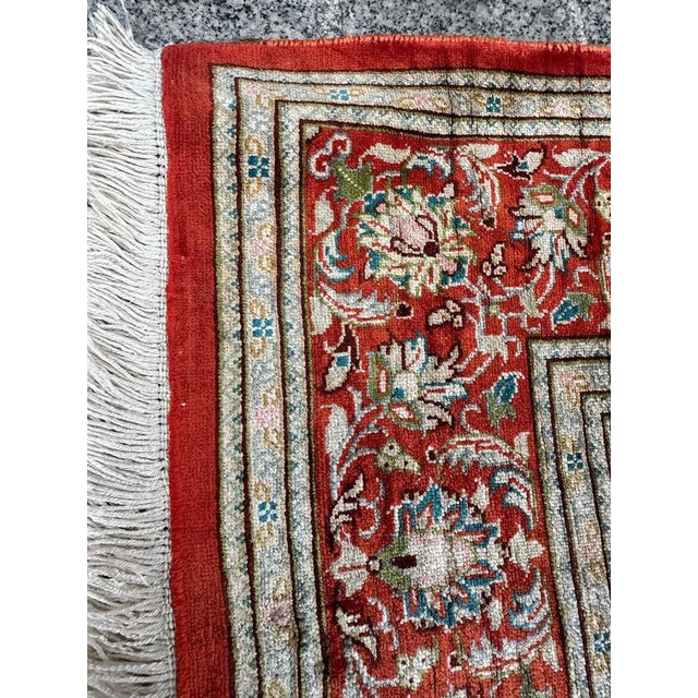 Small Vintage Silk Qom Rug, 2000s For Sale - Image 15 of 17