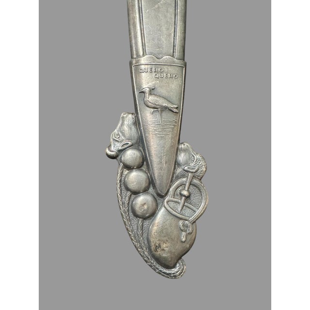 Ornate Antique Victorian Embossed Engraved Silverplate Gaucha Knife With Sheath For Sale - Image 10 of 12