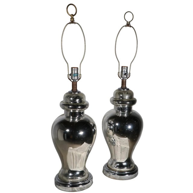Pr. Ginger Jar Form Mirrored Mercury Glass Table Lamps For Sale - Image 11 of 13