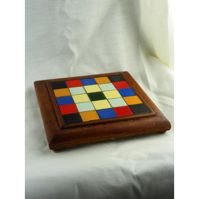 Wood Mid-Century French Multicolor Tiled Trivet For Sale - Image 7 of 11
