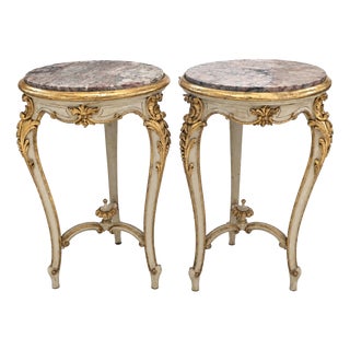 19th Century Louis XV Pedestal Tables in Wood and Marble, 1800s, Set of 2 For Sale
