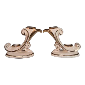 1930's Abingdon Pottery Hollywood Regency Style Candle Holders - a Pair