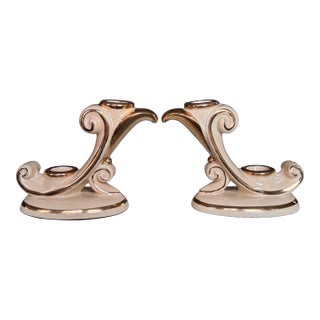 LastCHANCE!1930's Abingdon Pottery Hollywood Regency Style Candle Holders - A Pair For Sale