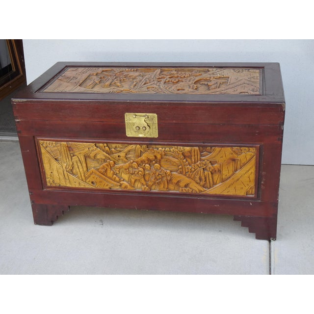 Vintage Chinese Asian Ornately Carved Wood Camphor Dorwy Hope Chest ~ Trunk For Sale In Los Angeles - Image 6 of 13