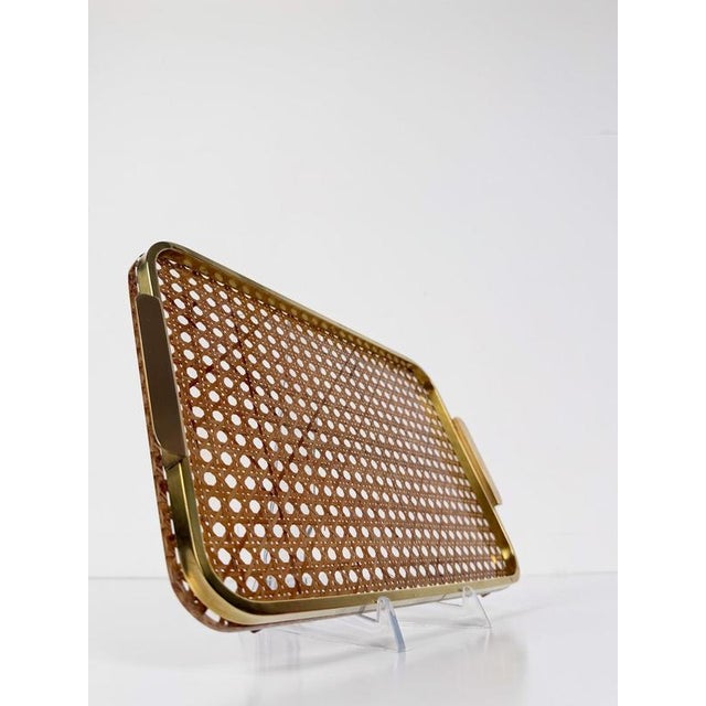 Mid-Century Modern Acrylic Glass, Brass and Cane Webbing Tray in the style of Christian Dior, 1970s For Sale - Image 9 of 18