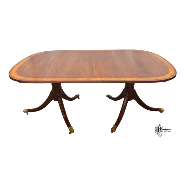 Wood Vintage Traditional Federal Style Mahogany & Satinwood Banded Extension Dining Table For Sale - Image 7 of 12