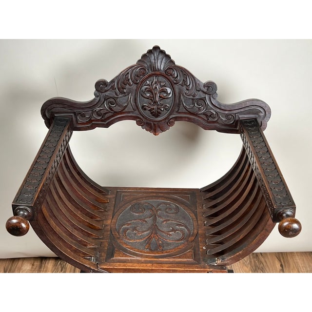 Renaissance Antique Italian Renaissance Walnut Savonarola Chair C. Late 19th Century For Sale - Image 3 of 12