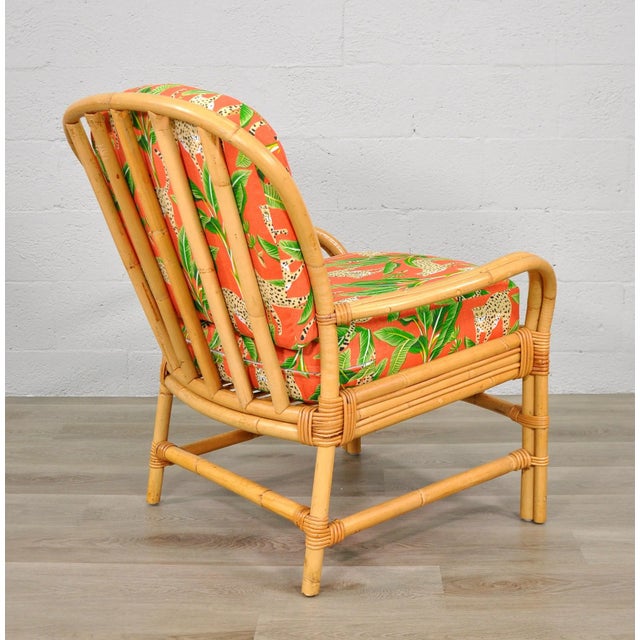 Salmon Rattan Chair With Tropical Cheetah and Palm Fabric by Palecek For Sale - Image 8 of 11