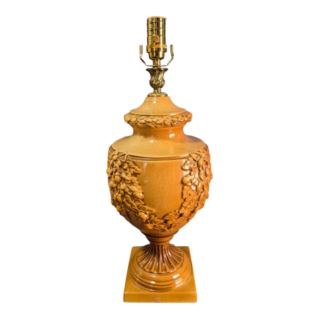 Vintage Neoclassical Urn Swag Bradburn Gallery Glazed Pottery Table Lamp Original Finial For Sale