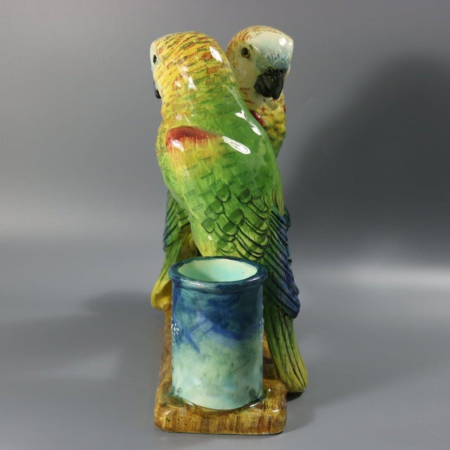 Victorian Rare Delphin Massier Parrots Figural Vase For Sale - Image 3 of 18