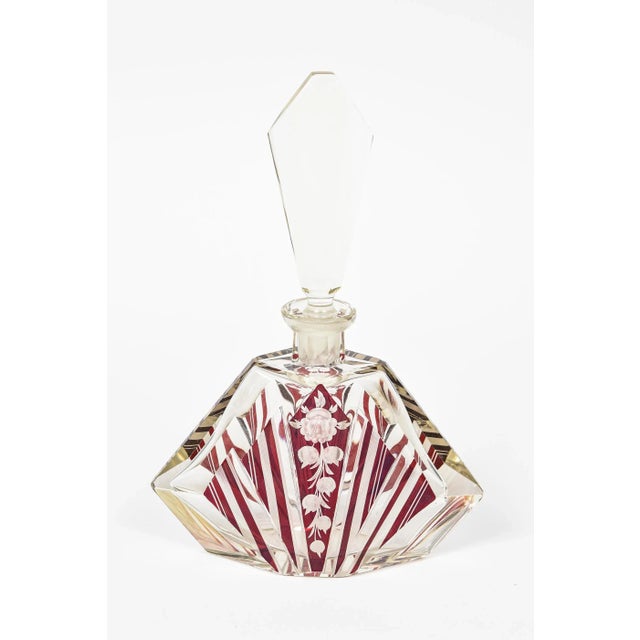 Early 20th Century Art Deco Czech Bohemian Floral Geometric Red & Clear Cut Glass Perfume Bottle For Sale - Image 11 of 11