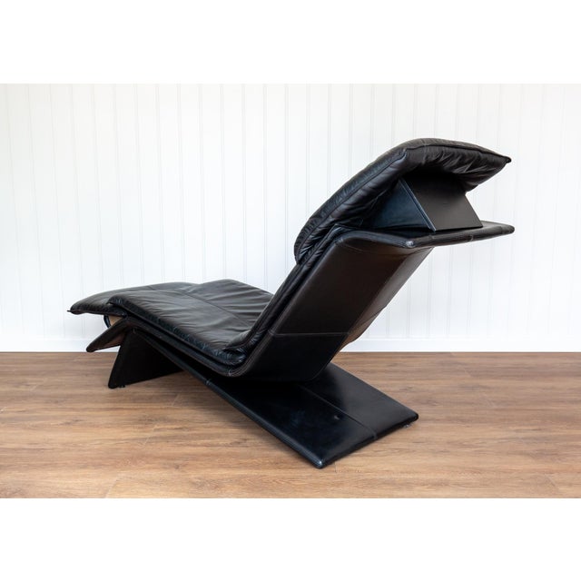 Vintage Chaise Lounge in Black Leather by Maurice Villency, 1980s For Sale - Image 4 of 18