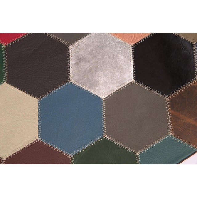 Brown Multicolor Cowhide Leather Patchwork Pillow - Hexagonal Design For Sale - Image 8 of 11