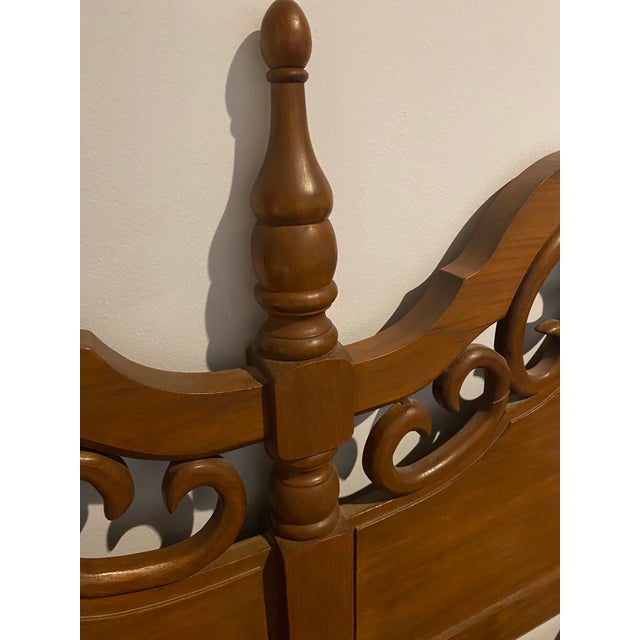 Vintage Hand-Carved Solid Teak King Headboard From Taiwan, 1972 For Sale - Image 4 of 6