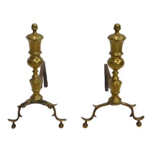 Pair 19th Century American Federal Brass and Iron Andirons