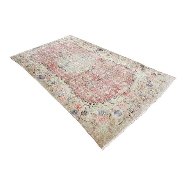 1960s 6x10 Geometric Design Floral Carpet For Sale