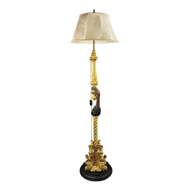 Antique Sculptural Gilded Wooden Floor Lamp, 1920s For Sale