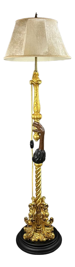 Antique Sculptural Gilded Wooden Floor Lamp, 1920s