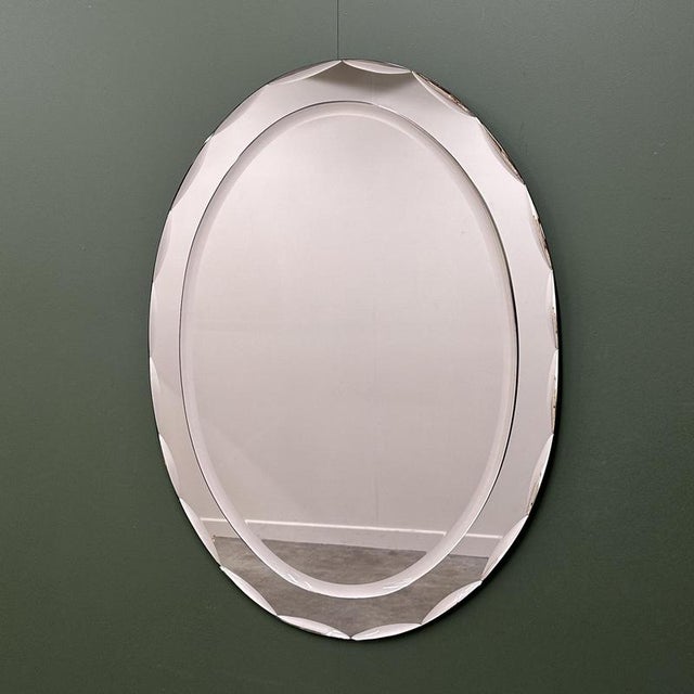 Italian Oval Mirror with Faceted Glass Frame from Crystal Arte, 1970s For Sale - Image 16 of 16