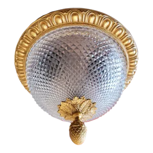 Vintage 1960s Baccarat Style Crystal Bronze Gilt Ceiling Light