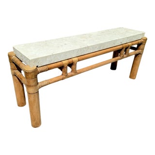 Mid 20th Century Henredon Budji Layug Style Bamboo and Stone Top Console For Sale