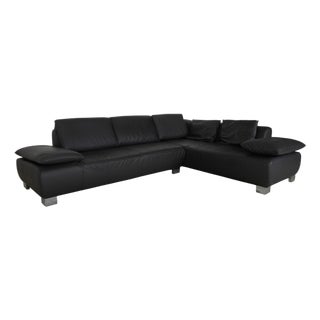 Black Leather Volare Corner Sofa with Manual Function from Koinor For Sale