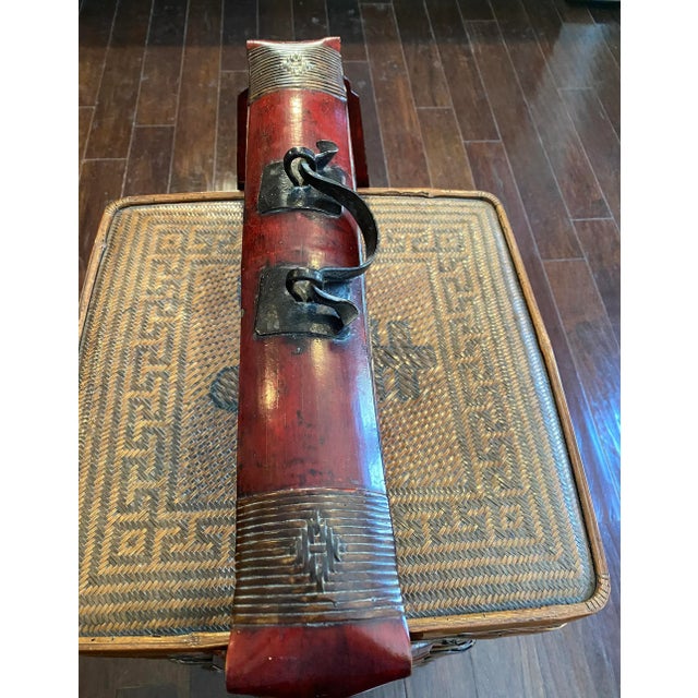 Large 36” Vintage Chinese 3-Tier Bamboo Rattan Wedding Basket, Republic Period Chinoiserie Decor For Sale - Image 6 of 7