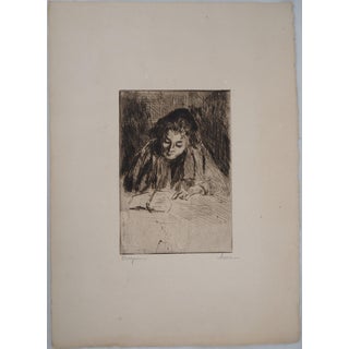 Maximilien Luce, Woman Reading (Eugénie), 1895, Original Signed Etching For Sale