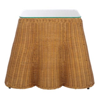 Hylda Scalloped Rattan Square Accent Table in Natural For Sale