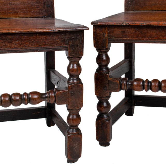 Wood 17th Century English Traditional Oak Wainscot Chairs - a Pair For Sale - Image 7 of 14