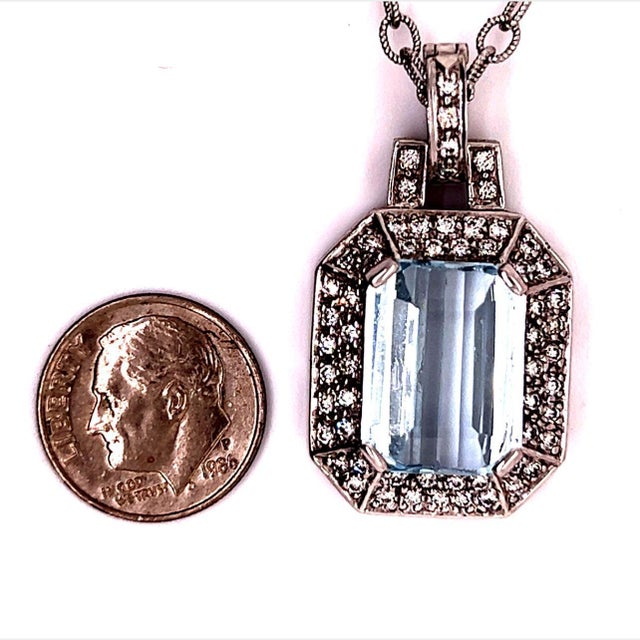 Natural Aquamarine Diamond Necklace 14k Gold 10.45 TCW Certified For Sale - Image 12 of 18