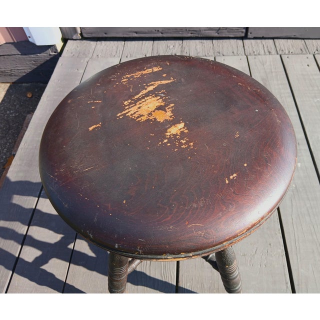 Early 1900s Antique Chas Parker Meriden Ct Mahogany Organ or Piano Stool Iron With Glass Feet For Sale - Image 4 of 18