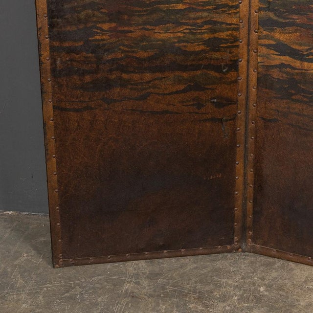 1920s 20th Century Oil Painted on Leather Room Screen, 1920s For Sale - Image 5 of 18
