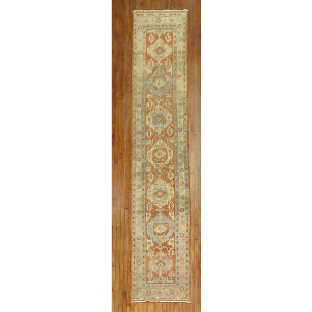 1930s 1930s Long Persian Heriz Geometric Runner - 2'10" x 15'5" For Sale - Image 5 of 9