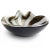 Beautiful vintage Murano hand blown black, gold flecks and white stripes Italian art glass bowl. Documented to designer...