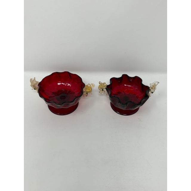 Traditional 1950s Ruby Red Murano Salt Dips - a Pair For Sale - Image 3 of 6
