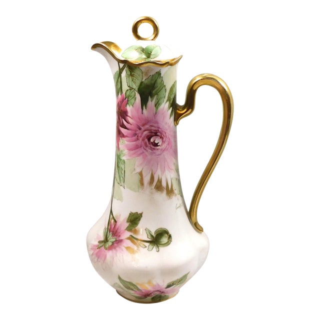 1910s Turn Vienna Hand Painted, Signed and Numbered Floral Chcoolate Pot With Lid For Sale