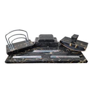 1930s Italian Art Deco Portoro Marble and Brass Desk Set- 3 Pieces