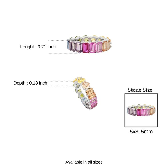 Rainbow Gemstone Eternity Band in Sterling Silver - Multi-Color Gemstone Ring Size 8 For Sale - Image 11 of 14