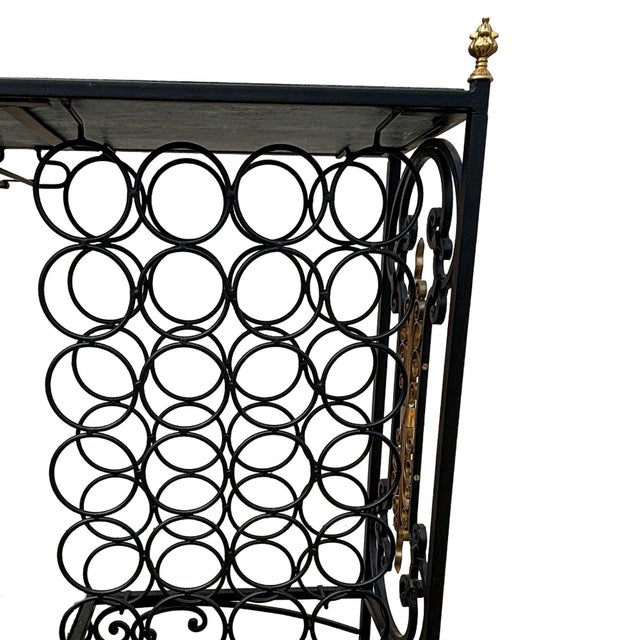 Mid-Century Regency Iron & Brass Wine Bar Console Table W/ Marble Top For Sale - Image 10 of 11